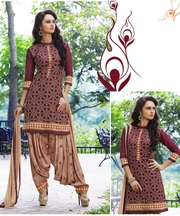 Magenta Cream Patiala Semi Stitched Salwar Kameez