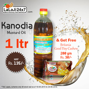 Buy 1 Ltr. Kanodia Mustard Oil & Get Britania Good Day 200gm Free